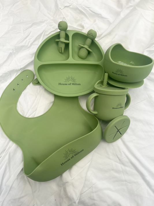Explore our Silicone Baby Feeding Set, a perfect combination of safety and style for your little one's mealtime adventure. This BPA-free and hypoallergenic dinnerware includes soft silicone spoons, colorful plates with dividers, and a secure suction bowl. Our innovative and easy-to-clean design ensures a delightful and mess-free dining experience. Ideal for baby-led weaning, these non-toxic utensils are microwave-safe and feature an easy grip for tiny hands.