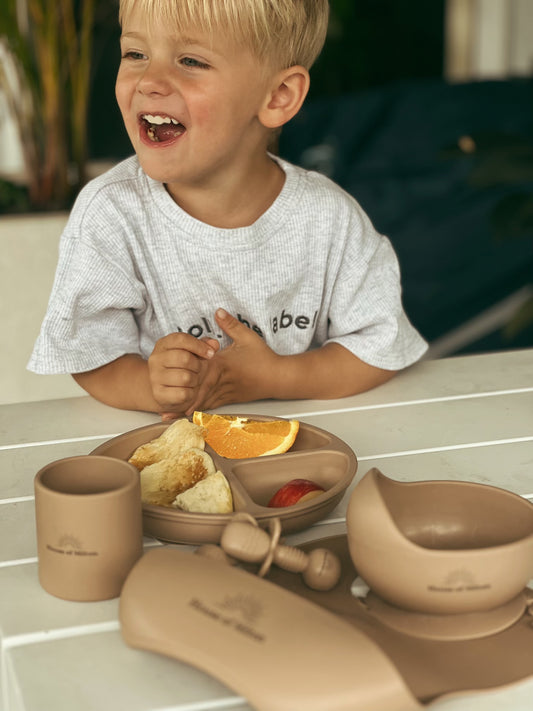 Explore our Silicone Baby Feeding Set, a perfect combination of safety and style for your little one's mealtime adventure. This BPA-free and hypoallergenic dinnerware includes soft silicone spoons, colorful plates with dividers, and a secure suction bowl. Our innovative and easy-to-clean design ensures a delightful and mess-free dining experience. Ideal for baby-led weaning, these non-toxic utensils are microwave-safe and feature an easy grip for tiny hands.